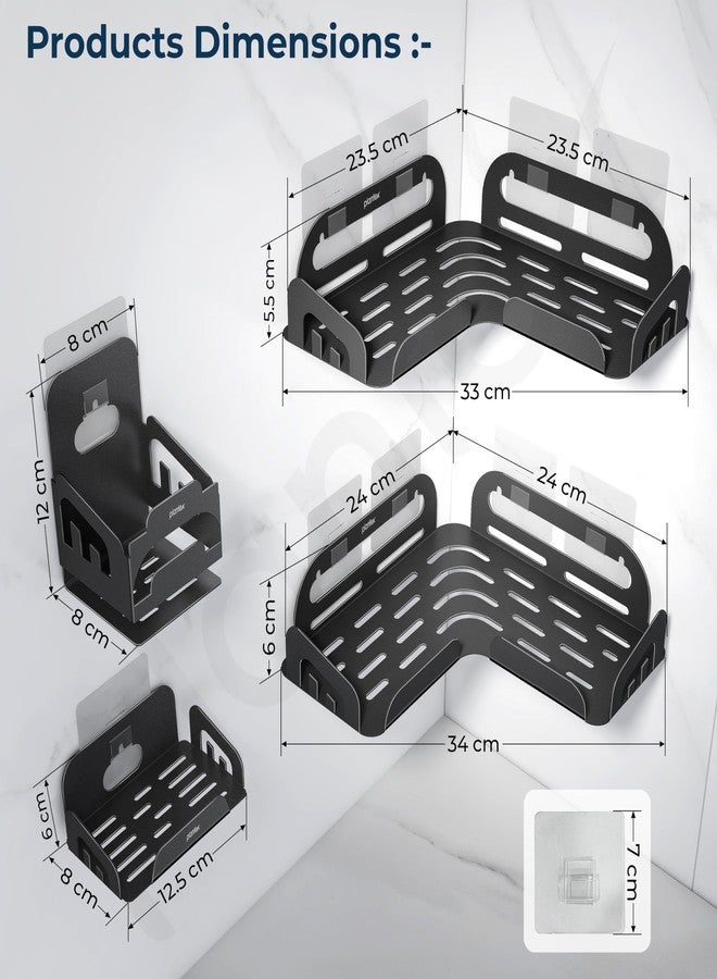 Plantex Stainless Steel Corner Shelf for Bathroom/4in1 Self Adhesive Bathroom Shelf with Soap Dish and Tumbler Holder/Bathroom Organiser Without Drill(Black, Combo) - Image 3